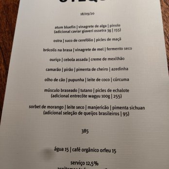 Oteque - The evening's menu. - Modern European Near Me - Rio de Janeiro, RJ