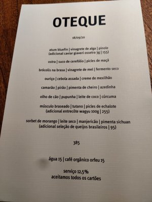 Menu photo 5 Oteque Rio de Janeiro, RJ