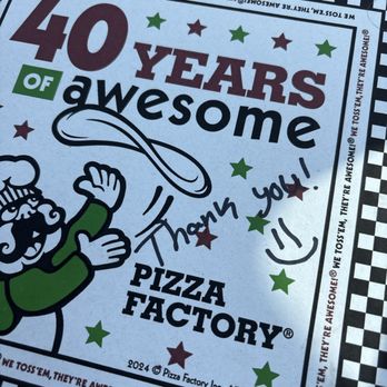 Pizza Factory - Kind message on box - Pizza Near Me - Reno, Nevada Pizza Factory - Kind message on box - Pizza Near Me - Reno, Nevada