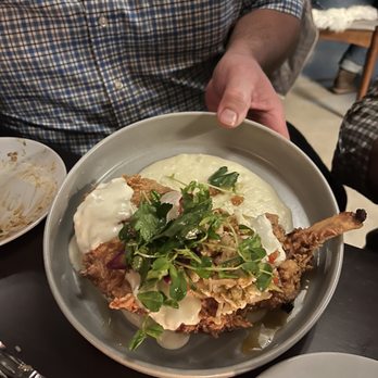 The Pure and Proper - Pork chop! Omg! Crunchy and juicy! So good! - New American Near Me - Black Mountain, North Carolina The Pure and Proper - Pork chop! Omg! Crunchy and juicy! So good! - New American Near Me - Black Mountain, North Carolina