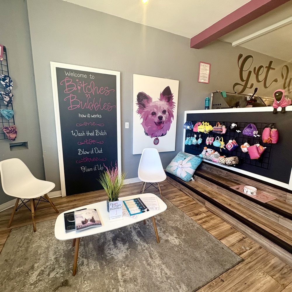 Bitches N Bubbles - Waiting area and some cute products they sell - Pet Groomers Near Me - Long Beach, California