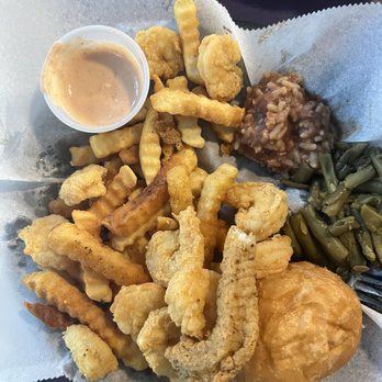 Southern Bayou Grill - Catfish, fried shrimp, french fries, roll, green beans, red beans n rice. - Cajun/Creole Near Me - Fairhope, Alabama Southern Bayou Grill - Catfish, fried shrimp, french fries, roll, green beans, red beans n rice. - Cajun/Creole Near Me - Fairhope, Alabama