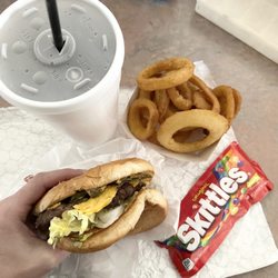 MA Browns - Green chile cheeseburger! Skittles were somethin' extra the Ma Brown's slipped in the takeout bag for my kids. Lol 2/2/2023