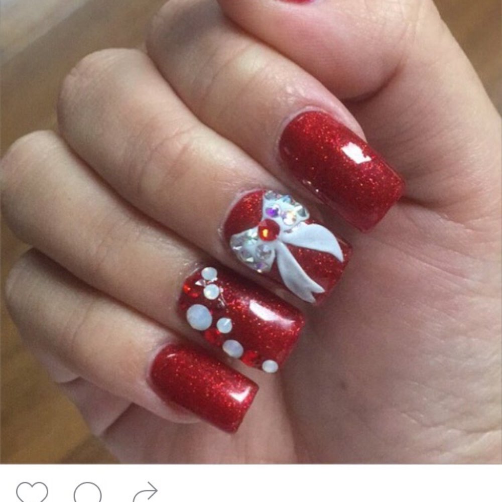 Hot Tips Nail Lounge - My Christmas nails! How cute is that 3D bow? - Nail Salons Near Me - Rockaway, New Jersey Hot Tips Nail Lounge - My Christmas nails! How cute is that 3D bow? - Nail Salons Near Me - Rockaway, New Jersey