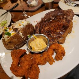 Ribeye with fried shrimp