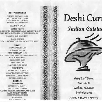 Deshi Curry - menu for indian cuisine - Indian Near Me - Wichita, Kansas
