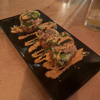 Dove + Deer - Crispy Tuna Rice bites 4 flavors were great, too crispy in spots - Cocktail Bars Near Me - Albany, New York Dove + Deer - Crispy Tuna Rice bites 4 flavors were great, too crispy in spots - Cocktail Bars Near Me - Albany, New York