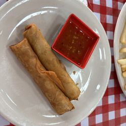 Lumpia after we ate two of them. Dipping sauce was great.
