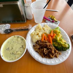 Saint Leo University - More dining hall food. On paper plates because the dishwasher would break all of the time.