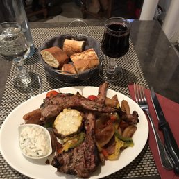 Barbecue lamb with grilled vegetables.