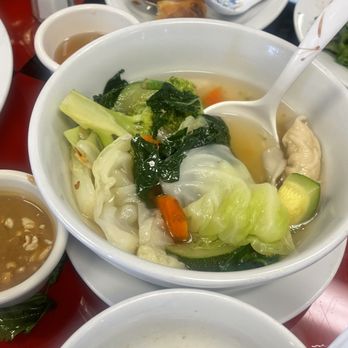 Go Vegan - Wonton Soup, & egg rolls with the # 58 Stir fry with flat noodle in garlic sauce. - Vegan Near Me - Antioch, California