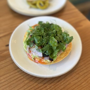 Olive & Rose - kanpachi tostada, salsa macha & avocado = $21 - French Near Me - Long Beach, California