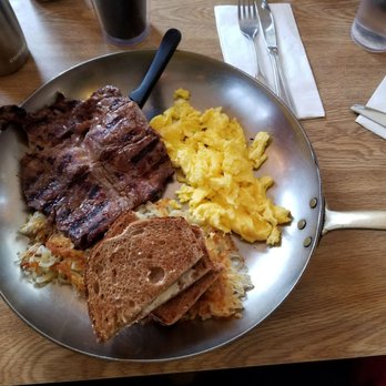 Dublin Skillet Restaurant - Ribeye skillet - with eggs, hashbrown and toast - served in a real copper skillet! What a neat idea keeping with the theme! - Breakfast & Brunch Near Me - Dublin, California Dublin Skillet Restaurant - Ribeye skillet - with eggs, hashbrown and toast - served in a real copper skillet! What a neat idea keeping with the theme! - Breakfast & Brunch Near Me - Dublin, California