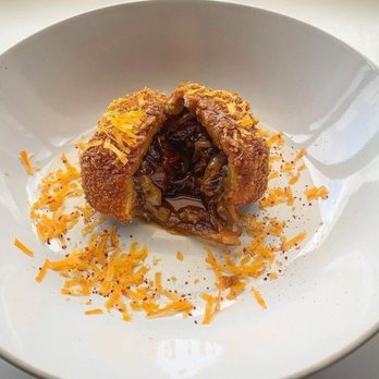 Maison - Onion Soup Croquette. Most amazing flavor sensation that we paired with a steely white burgundy. - French Near Me - Charleston, South Carolina