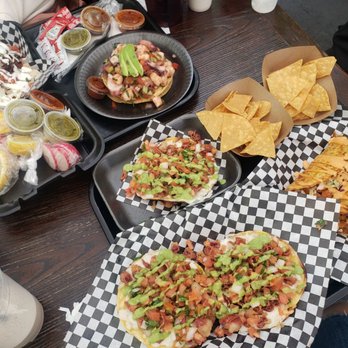 El Taco Buchon - Nachos in top right, shrimp & octopus ceviche, tripa vampiro tacos and something with shrimp. Ceviche, tripa tacos and hot sauce..amazing!! - Seafood Near Me - Commerce, California El Taco Buchon - Nachos in top right, shrimp & octopus ceviche, tripa vampiro tacos and something with shrimp. Ceviche, tripa tacos and hot sauce..amazing!! - Seafood Near Me - Commerce, California