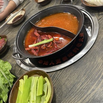 Feng Hotpot - Our half half broth - tomato and spicy broth - Hot Pot Near Me - Sunnyvale, California