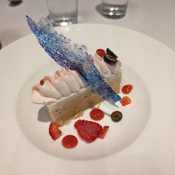 Flying Fish - Key Lime Cake Coconut-Lime Mousse, Guava and Tropical Coulis - Seafood Near Me - Orlando, Florida