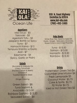 Menu photo 8 Kai Ola Sushi Encinitas, CA
