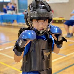 Corpus Christi Family Martial Arts Academy - Camdon at the Dojo Expo getting ready to spar!