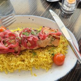 Pomegranate-labne Marinated Salmon Kebab