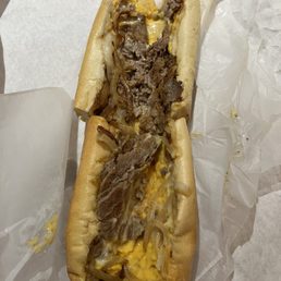 Cheesesteak with fried onion and wiz.
