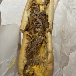 Thunderbird II Pizza - Cheesesteak with fried onion and wiz.