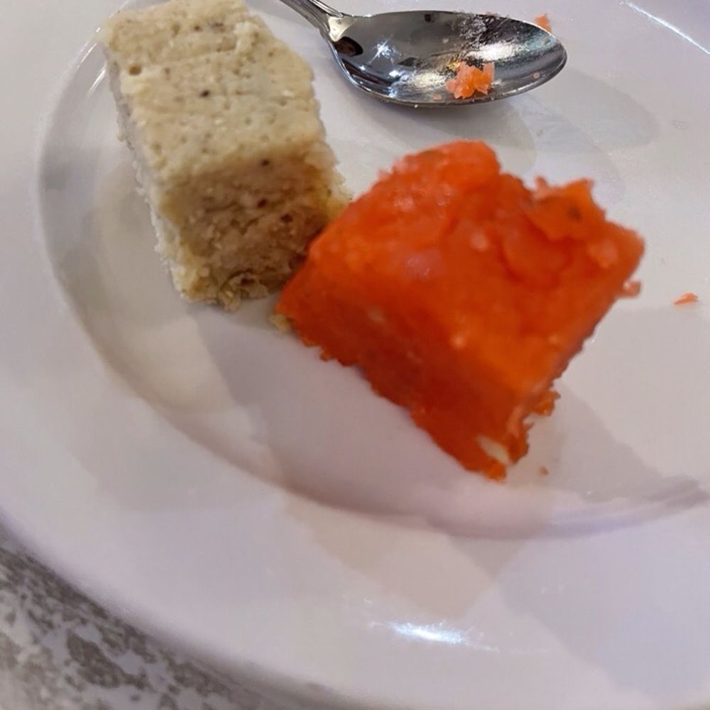 Mehfil - Kozhikode Halwa, beautiful color that resembled a piece of watermelon and the Coconut Burfi - Indian Near Me - Asheville, North Carolina Mehfil - Kozhikode Halwa, beautiful color that resembled a piece of watermelon and the Coconut Burfi - Indian Near Me - Asheville, North Carolina