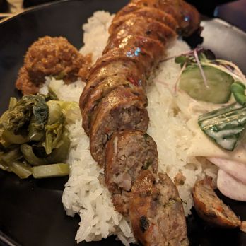 Taurus Ox - Loatian Pork Sausage with sticky rice - Laotian Near Me - Seattle, Washington Taurus Ox - Loatian Pork Sausage with sticky rice - Laotian Near Me - Seattle, Washington