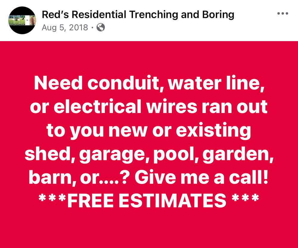 Slide of Red’s Residential Trenching and Boring
