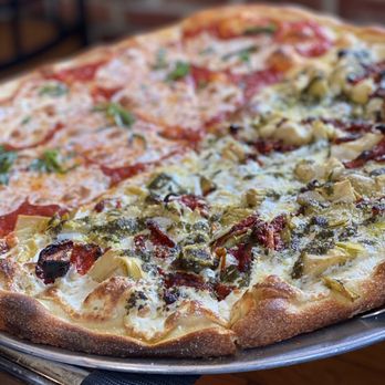 La Strada Restaurant - Half Margherita, half al pesto - Pizza Near Me - Millburn, New Jersey La Strada Restaurant - Half Margherita, half al pesto - Pizza Near Me - Millburn, New Jersey