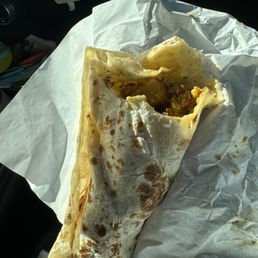 Chorizo breakfast burrito with green chile