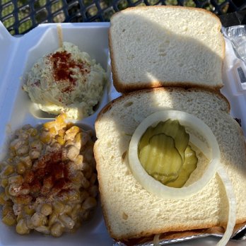 Big Vinny's BBQ - 2 Meat Plate Texas Sweet Corn Homemade Potato Salad - Barbeque Near Me - Austin, Texas Big Vinny's BBQ - 2 Meat Plate Texas Sweet Corn Homemade Potato Salad - Barbeque Near Me - Austin, Texas