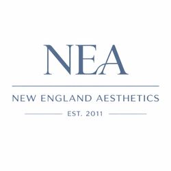 New England Aesthetics - A sophisticated blue-gray logo featuring a stylized "NEA" monogram above the words "New England Aesthetics," with "EST. 2011"...
