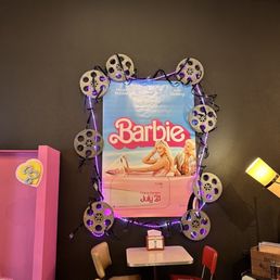 Barbie movie decor, they also had an awesome Barbie box to the left!