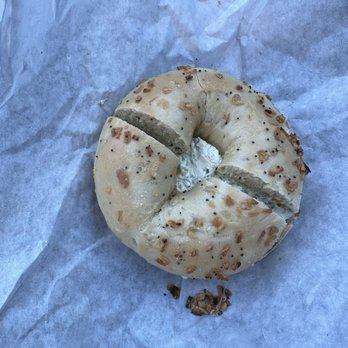 Main Street Bagel Cafe - Onion Bagel with Herb & Garlic Cream Cheese - Bagels Near Me - Sacramento, California