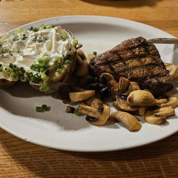 Coliseum Pizza & Steak - House Special with baked potato I stead of spaghetti. - Steakhouses Near Me - Edmonton, Alberta