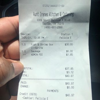 Aunt Irene's Kitchen - Hidden admin fee! - Seafood Near Me - Dallas, Texas Aunt Irene's Kitchen - Hidden admin fee! - Seafood Near Me - Dallas, Texas