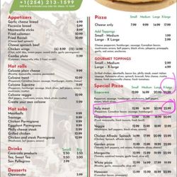 Via Italia Pizza & Pasta - Menu selection we chose
