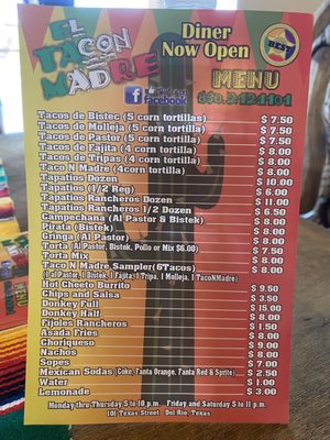 Menu photo 3 El Tacon Madre Del Rio, TX Menu photo 3 El Tacon Madre Del Rio, TX