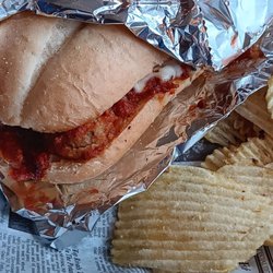 Countryside Grill - Meatball sub with a side of chips