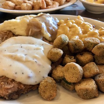 Cracker Barrel - Country Fried Steak  Mashed Potatoes Macaroni n' Cheese Breaded Fried Okra - Southern Near Me - Victorville, California
