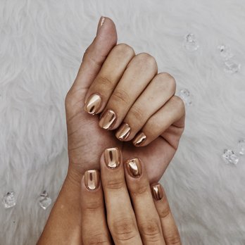 GLO Nail Bar - Bronze Duo Chrome Gel, beautiful!!!! - Nail Salons Near Me - Costa Mesa, California