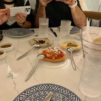 Zaytinya - Chefs tasting first course dips hummus Baba Ghannouge - Greek Near Me - Washington, DC, District of Columbia