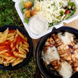 Balsamic Chicken with penne & side Caesar salad Balsamic Chicken with penne & side Caesar salad