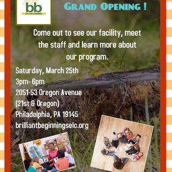 Brilliant Beginnings Early Learning Center - Join us at the Grand Opening to tour our center and learn about our program! Councilman Johnson Ribbon cutting at 5pm! - Child Care & Day Care Near Me - Philadelphia, Pennsylvania Brilliant Beginnings Early Learning Center - Join us at the Grand Opening to tour our center and learn about our program! Councilman Johnson Ribbon cutting at 5pm! - Child Care & Day Care Near Me - Philadelphia, Pennsylvania