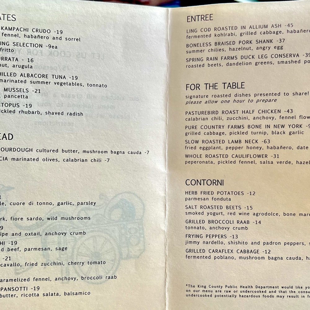 Carrello - Dinner menu - Sept 2022 - Italian Near Me - Seattle, Washington