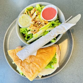 Nucci's - Half Black Forest Ham focaccia sandwich with a raspberry salad - Italian Near Me - San Luis Obispo, California Nucci's - Half Black Forest Ham focaccia sandwich with a raspberry salad - Italian Near Me - San Luis Obispo, California