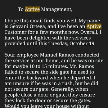 Aptive Pest Control - Initial email sent to company - Pest Control Near Me - Corona, California