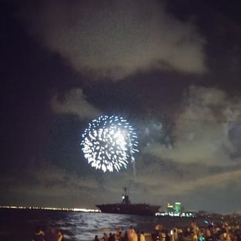 North Beach - Fireworks off the U.S.S Lexington on the 4th of July - Beaches Near Me - Corpus Christi, Texas