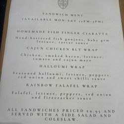 The Chetham Arms - Lunch menu sandwiches in addition to their regular menu.